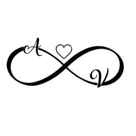 A And V Letters Love, Infinity Name Tattoo, Infinite Tattoo, Simple Leg Tattoos, Tattoo Alphabet, Cute Matching Tattoos, Crazy Tattoos, Cute Couple Tattoos, Small Heart Tattoos