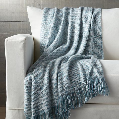 Weldon Aqua Throw | Crate and Barrel Plaid Sofa, Throw Crochet, Big Knit Blanket, Big Knits, Summer Blanket, Warm Throw Blanket, Knit Throw, Cotton Throw Blanket, Woven Throw Blanket