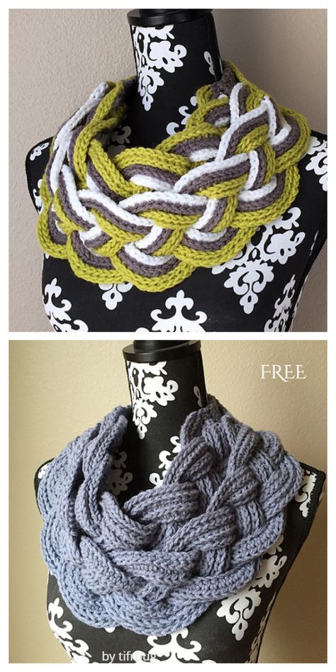 Crochet Double Layered Braided Cowl Free Crochet Pattern-Video Crochet Braided Cowl, Braided Crochet Scarf, Neck Warmer Crochet Pattern Free, Crochet Gift Ideas For Women, Crochet Hat Patterns For Beginners, Free Crochet Hat Pattern, Braided Cowl, Arm Knitting Scarf, Crochet Hat Patterns