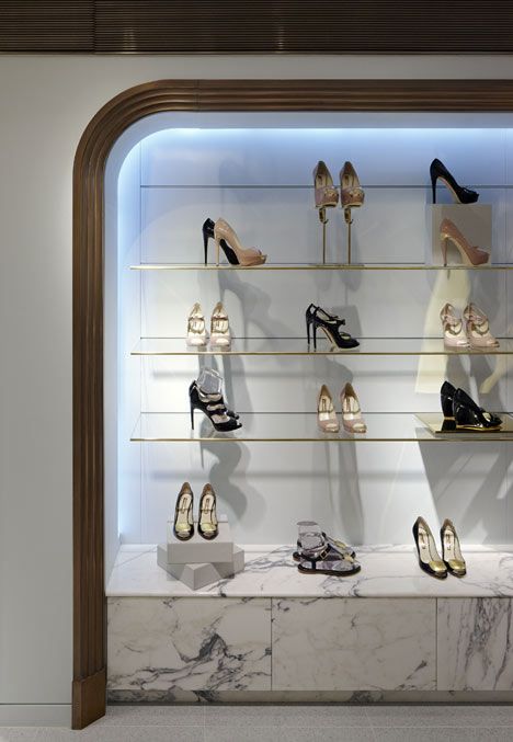 Harrods Shoe Salon by Shed Shoe Display Ideas Boutiques, Shoe Shop Design, Shoe Store Design, Shed Interior, Art Deco Theme, Retail Interior Design, Marble Floors, Boutique Interior Design, Store Interiors