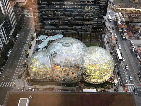 Amazon Spheres: ‘probably the most complex steel job that's been built in the Northwest — period'    The largest sphere is 90 feet tall and 130 feet in diameter. Amazon Spheres, Construction Details, Metal Plates, Space Architecture, Cloud Gate, Design House, North West, Circus, Seattle