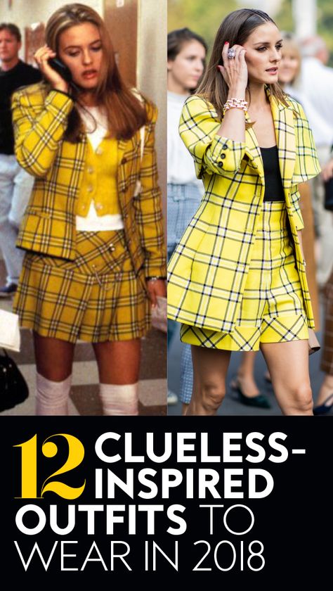 12 of Cher's #Clueless outfits that are still on trend today. #cherhorowitz #aliciasilverstone #fallfashion #oliviapalermo #fashion #cher #cluelessmovie #plaid Retro School Outfits, Clueless Themed Outfits, Outfits From Clueless, Clueless Inspired Outfits 90s Fashion, 90s Clueless Aesthetic, Clueless Sayings, Clueless Outfits Halloween, Clueless Photoshoot Ideas, 90s Plaid Outfits