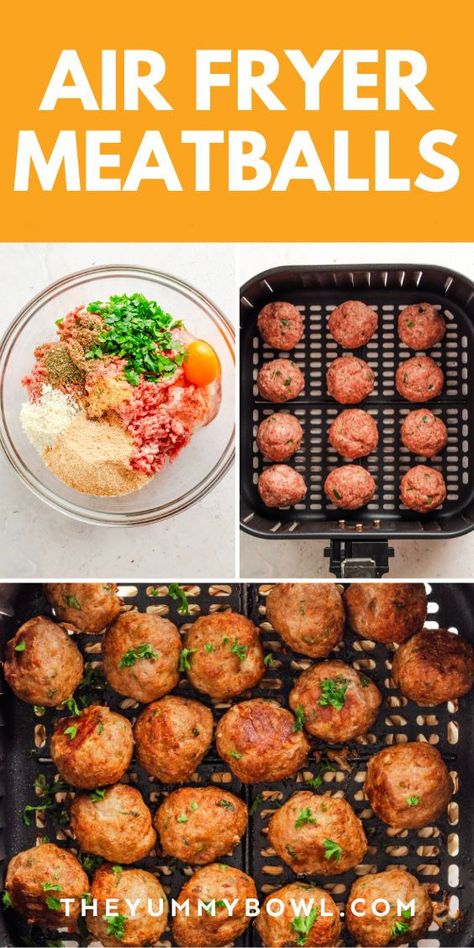 Easy Air Fryer Meatballs Recipe: With a handful of ingredients, these super juicy and delicious air fryer meatballs are ready in no time. Perfect for any meal! Quick Meatball Recipes, Air Fryer Meatballs Recipe, Air Fryer Recipes Meatballs, Best Salisbury Steak Recipe, Air Fryer Beef, Air Fryer Meatballs, Easy Italian Meatballs, Ground Beef Meatballs, Healthy Ground Beef