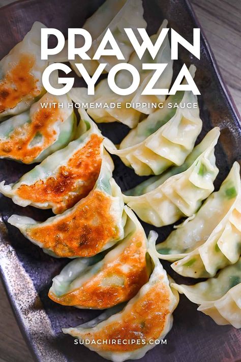 Prawn Gyoza, Shrimp Potstickers, Shrimp Gyoza, Sudachi Recipes, Homemade Dipping Sauce, Shrimp Filling, Fried Gyoza, Gyoza Dumplings, Easy Vietnamese Recipes