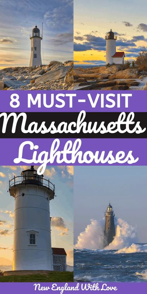 The 8 Best Massachusetts Lighthouses to Visit and Photograph | New England With Love Massachusetts Lighthouses, Massachusetts Trip, Boston Massachusetts Photography, Salem Trip, Cape Cod Lighthouses, New England Lighthouses, Nantucket Style Homes, Nantucket Cottage, Lighthouse Photography