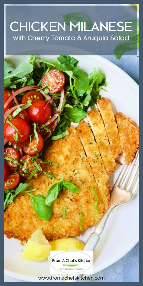 Milanese Recipe, Salad With Balsamic Vinaigrette, Chicken Milanese, Arugula Recipes, Cherry Tomato Salad, Ricotta Recipes, Chicken Parmigiana, Chicken Entrees, Italian Recipe