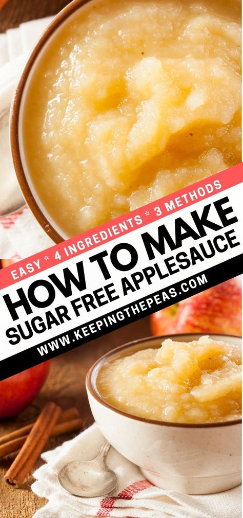 This homemade sugar free applesauce recipe uses only four ingredients, apples, cinnamon, lemon juice, and water. It's an easy recipe you can make using your method of choice (stovetop, slow cooker, or instant pot). #homemadeapplesauce #crockpotapplesauce #instantpotapplesauce #stovetopapplesauce #easyhomemadeapplesauce #nosugarapplesauce Homemade Applesauce Crockpot, Sugar Free Applesauce, Homemade Applesauce Recipes, Crockpot Applesauce, Applesauce Recipe, Apples Cinnamon, Apple Sauce Recipes, Vegan Apple, Homemade Applesauce