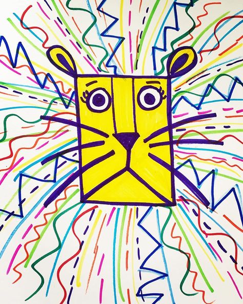 Ms. Robson on Instagram: “Line lions for kindergarten virtual learning this week! #seesaw #seesawlearning #distancelearning #homeschooling #homeschool…” Line Art Drawings Kindergarten, Line Projects For Kindergarten, Lion Directed Drawing For Kids, Line Lion Art Lesson, Art Projects For Pre K, Art Centers For Kindergarten, Lion Art Projects For Kids, Element Of Line Art Project, Kindergarten Drawing Lesson