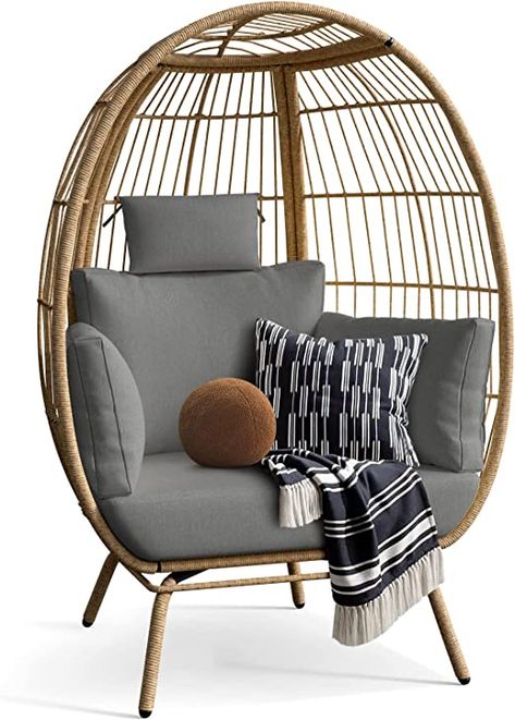 Amazon.com : YITAHOME Egg Chair Wicker Outdoor Indoor, Oversized Lounger with 370lbs Capacity Large Egg Chairs with Stand Cushion Egg Basket Chair for Patio, Balcony, Bedroom - Grey : Patio, Lawn & Garden Egg Shaped Chair, Wicker Egg Chair, Modern Outdoor Chairs, Basket Chair, Balcony Bedroom, Patio Daybed, Outdoor Loungers, Loungers Chair, Backyard Porch