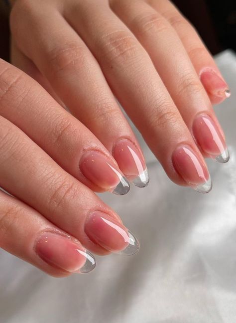 Glass French Tip Nails, French Glass Nails, Clear French Tip, Transparent Nail Art, Clear Acrylic Nails, Asian Nails, Hello Nails, Transparent Nails, Nails Only