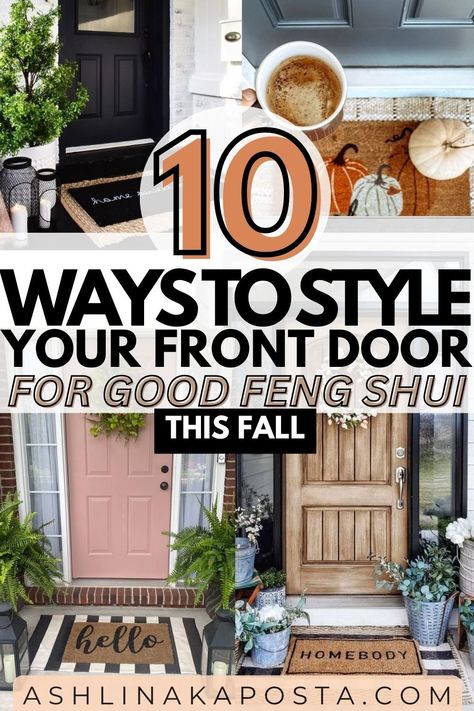 Feng Shui: 10 Fall Front Door Welcome Mat ideas that will bring in good energy — ASHLINA KAPOSTA Simple Fall Front Door Decor, Front Door Decoration Ideas, Apartment Door Decor Entrance Outside, Front Door Mats Layered, Apartment Front Door Decor Entrance, Front Door Rugs Outdoor, Apartment Door Decor Entrance, Front Door Styling, Front Door Mat Ideas