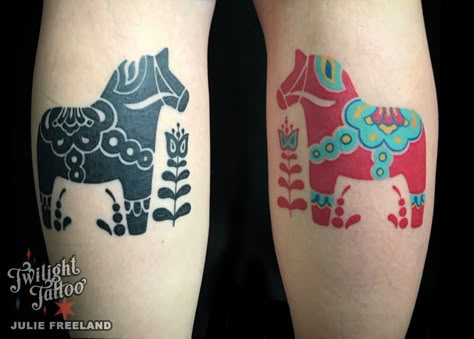 Dala Horse Tattoo, Horse Tattoo Ideas, Swedish Tattoo, Sewing Tattoos, Ram Tattoo, Traditional Tattoo Inspiration, Horse Tattoo, Dala Horse, Love Tattoos