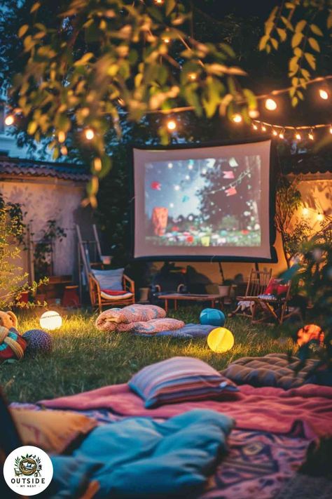 Movie Night Under The Stars, Outside Movie, Backyard Entertainment, Potting Station, Entertaining Garden, Flower Bed Borders, Outdoor Movie Theater, Backyard Creations, Night Under The Stars