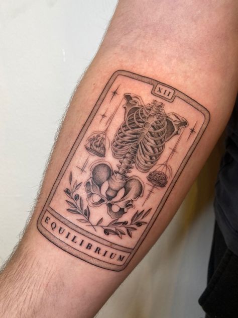 Follow @siiiiiiignetattoo on insta Tarot Card Tattoo Skeleton, Simple Tarot Card Tattoo, Tarot Cards Tattoo Ideas, Vegas Tattoo Ideas, Oracle Tattoo, Tarot Tattoos, Victorian Tattoo, Temperance Tarot Card, Temperance Tarot