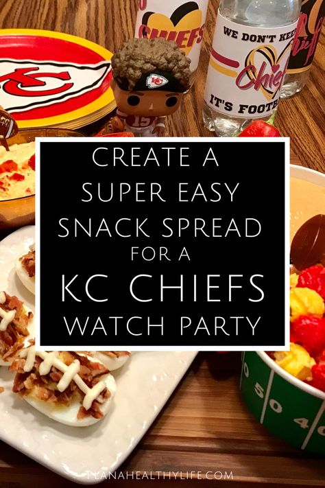 Want to host a Chiefs watch party with minimal effort? Here are lots of ideas for simple snacks ... Chiefs Themed Snacks, Kansas City Chiefs Charcuterie Board, Kc Chiefs Charcuterie Board, Chiefs Party Food, Chiefs Football Food, Kansas City Chiefs Food Ideas, Chiefs Birthday Party Ideas, Chiefs Party Ideas, Football Watch Party Ideas