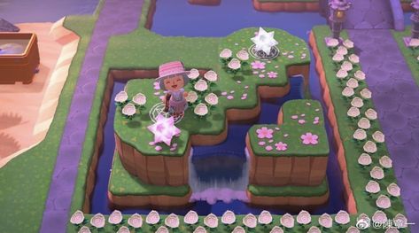 Heart Waterfall Animal Crossing, Heart Cliff Animal Crossing, Acnh Heart Cliff, Heart Lake Acnh, Heart Lake Animal Crossing, Acnh Heart Waterfall, Heart Pond Animal Crossing, Animal Crossing Waterfall Ideas, Acnh Heart Pond