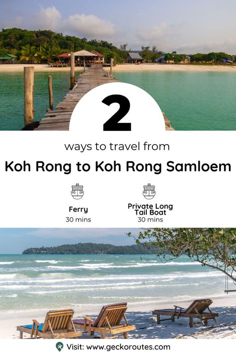 There’s only one way to get from Koh Rong to Koh Rong Sanloem and that’s by boat, but there are two different boat options; by ferry or private long tail boats. The journey takes only 30 minutes and the cheapest tickets start from 25,000 KHR ($6) for the ferry. Swap one paradise for another! TAP the pin to find out where to buy your tickets and check boat schedules. Koh Rong Samloem, Cambodia Travel, Paradise Island, Ways To Travel, Long Tail, Cambodia, 30 Minutes, The Journey, Boats