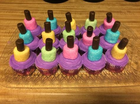 Nail Polish Cupcakes, Spa Birthday Cupcakes, Spa Cupcakes For Girls Birthdays, Spa Themed Cupcakes, Spa Party Cupcakes, Spa Day Cake, Spa Cupcakes, Spa Bday Party, Spa Day Birthday