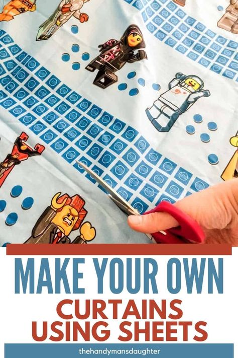 How To Make Curtains From Sheets, Diy Curtains Out Of Sheets, Curtains Out Of Sheets, Flat Sheet Curtains, Curtains From Sheets, Paw Patrol Bedroom Decor, Bed Sheet Curtains, Paw Patrol Bedroom, Boys Curtains