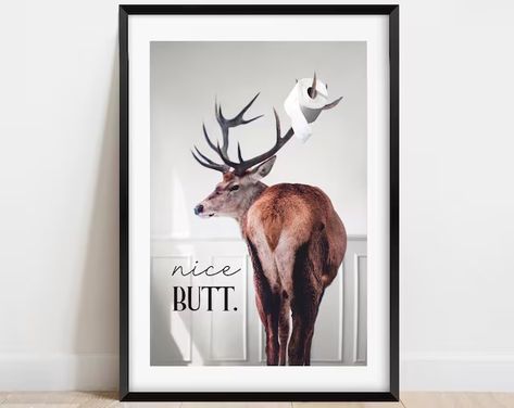 RusticBerryPrints - Etsy Art Toilet, Funny Deer, Deer Wall Art, Funny Bathroom Decor, Deer Wall, Funny Bathroom, Vintage Landscape, Bathroom Humor, Bible Verse Wall Art