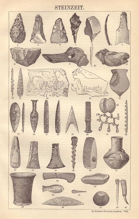 Ancient Artifacts Archaeology, Paleolithic Period, Plate Illustration, Native Artifacts, Stone Age Tools, Native American Tools, Arrowheads Artifacts, Ancient Tools, Historical Illustration