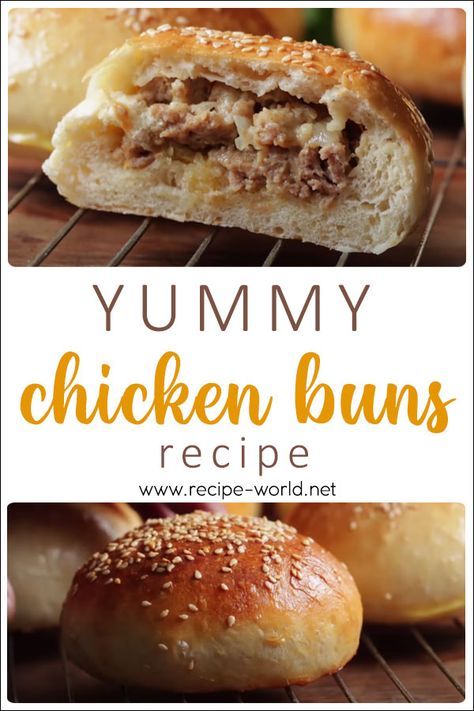 Chicken On A Bun Recipe, Filled Buns Recipe, Savory Buns Recipe, Chicken Buns Recipe, Quick Buns Recipe, Bun Filling Ideas, Stuffed Bun Recipe, Stuffed Buns Recipe, Sticky Rice Cake Recipe