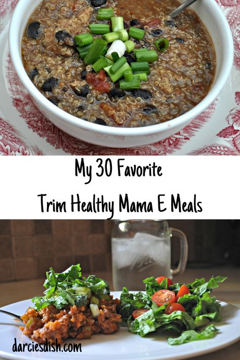 This is a round-up of 30 of my favorite Trim Healthy Mama E meals. There are a wide variety of dishes from casseroles to soups to skillet meals. E Meals, Trim Healthy Mama Recipes Dinner, Trim Healthy Mama Meal Plan, Trim Healthy Mama Dinner, Thm Meal Plans, Trim Healthy Mama Recipe, Trim Healthy Mama (thm) Recipes, Trim Healthy Mama Diet, Thm Meals