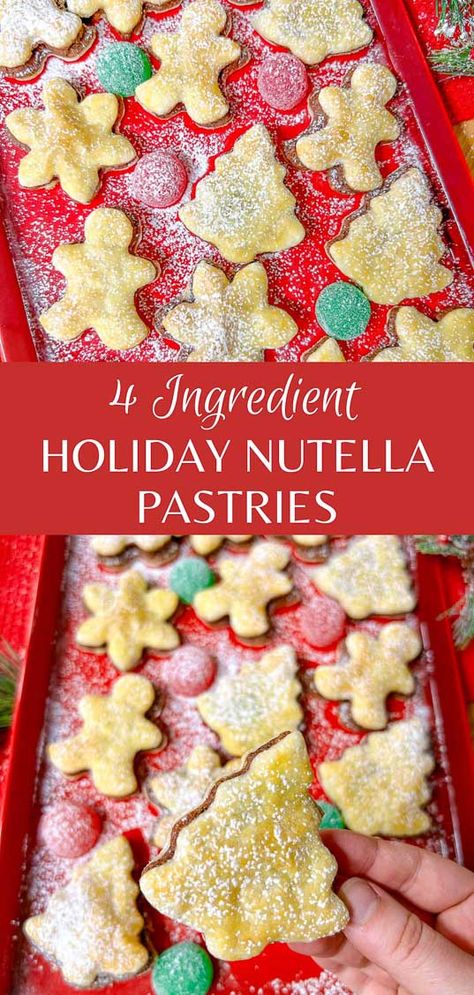 Holiday Nutella Pastries Christmas Nutella Pastry, Nutella Christmas Puff Pastry, Nutella Puff Pastry Recipes Christmas, Puff Pastry Nutella Cookies, Puff Pastry And Nutella Recipes, Nutella Pastry Puff, Puff Pastry With Nutella, Puff Pastry And Nutella, Puff Pastry Nutella Recipes