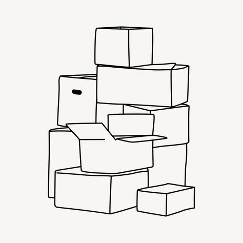 Boxes Drawing, Black Line Art, Line Art Illustration, Moving Boxes, Drawing Black, Black Line, Download Free Images, Illustration Drawing, Art Drawings Simple