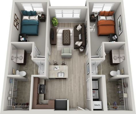 Sims Layout, Small Apartment Floor Plans, Dorm Layout, Small Apartment Layout, Small Apartment Plans, Two Bedroom House, Apartment Floor Plan, House Floor Design, Sims 4 House Design