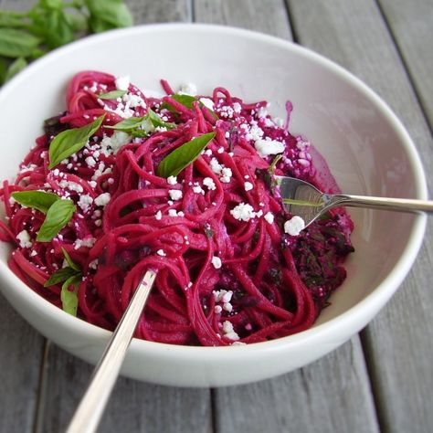 beet, greens and goat cheese linguine - Jackie Newgent Red Beets Recipe, Beet And Goat Cheese, Beet Recipes, Beet Greens, Goat Cheese Salad, Cheese Salad, Pasta Dish, Heart Healthy Recipes, Linguine