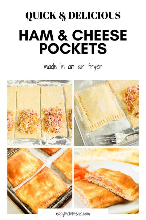 Homemade Ham & Cheese pockets are a perfect quick & easy replacement for hot pockets. They can be ready in the air fryer in less than 15 minutes and are a great recipe to try for lunch or dinner. Air Fryer Ham, Cheese Pockets, Hot Pocket Recipes, Homemade Pizza Pockets, Recipes Using Crescent Rolls, Homemade Hot Pockets, Homemade Ham, Freezable Meals, Pizza Pockets