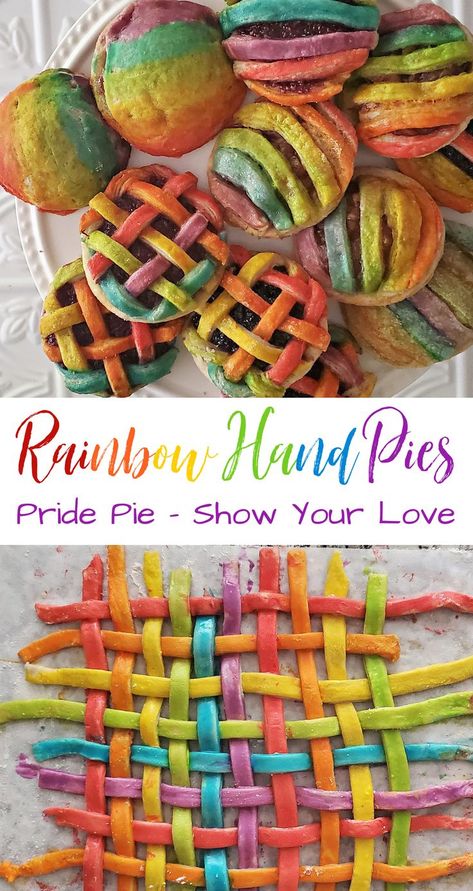 Celebrate your love with Rainbow Hand Pies just in time for June Pride! Your choice of fruity fillings with creativity and fun awaiting you as you paint your pride with much gusto and abandon into the tastiest and coolest hand pies ever!!! Pride Themed Food, Pride Snacks, Pride Baking, Pride Recipes, Pride Desserts, Pride Food, Pride Cake, Rainbow Pie, Rainbow Foods