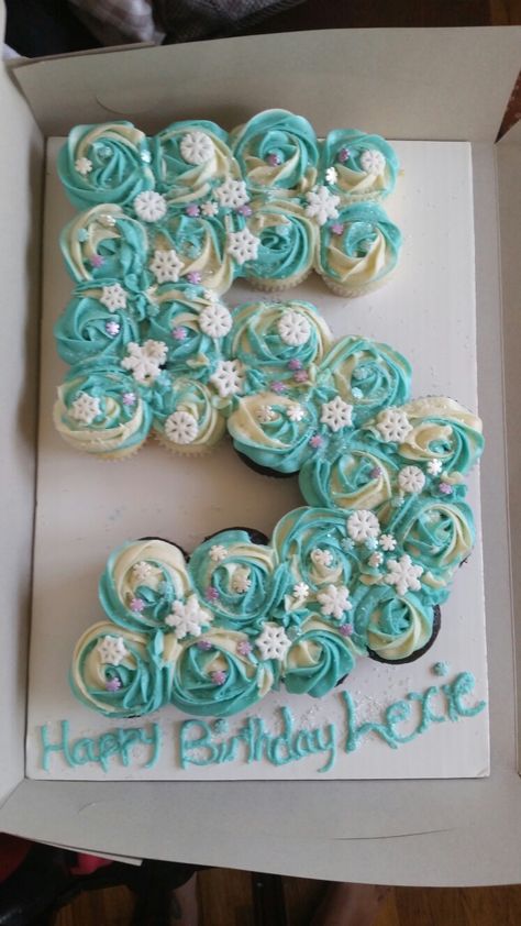 Frozen  number 5 cupcake cake Cupcake 5 Shape, Frozen Pull Apart Cupcakes, Number 5 Cupcake Pull Apart Cake, 5 Cupcake Cake Number, Number 5 Cupcake Cake, 5 Cupcake Cake, Cupcake Numbers, Frozen Cupcake Cake, Number Cupcakes