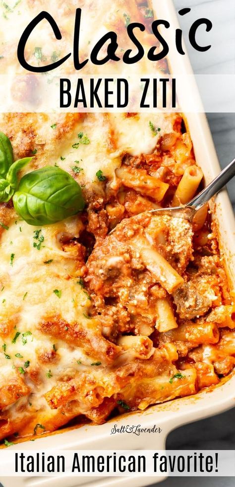 Baked Ziti Make Ahead, Bake Ziti Recipe With Ground Beef, Baked Ziti To Freeze, Oven Baked Ziti With Ground Beef, Ziti Recipes No Ricotta, Baked Ziti Homemade Sauce, Baked Ziti Pasta Recipes, Lasagna Baked Ziti, Cheesy Ziti Pasta Casserole