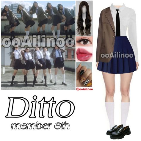 Newjeans - "Ditto" (1/2) | #minji #hanni #danielle #haerin #hyein #newjeans #ditto #oooailinoo #outfitkpop #outfitinspired #kpop Ditto Stage Outfit, Newjeans Ditto Outfit, Ditto Outfit, Newjeans 6th Member Outfit, Newjeans Outfits, Newjeans Ditto, Danielle Haerin, Korean Fashion Kpop Inspired Outfits, Hyein Newjeans