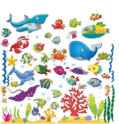 Wall Stickers with Under The Sea Design, Peel and Stick Deep Blue Sea Fish Vinyl Decals, Ocean Under Water Removable Wall Art Mural for Kids' Bathroom, Toddlers' Bedroom and Nursery Rooms (4 Sheets) Fish Bedroom, Underwater Nursery, Ocean Decorations, Sea Stickers, Toddlers Bedroom, Ocean Theme Decorations, Ocean Unit, Bathroom Wall Stickers, Pirate Decor