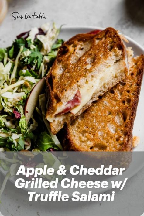 The classic grilled cheese gets an upgrade with this Apple & Cheddar Grilled Cheese with Truffle Salami 😋 Cheddar Grilled Cheese, Apple And Cheddar, Salami Recipe, Apple Cheese, Salami Sandwich, Salami Recipes, Apple Cheddar, Apple Sandwich, Classic Grilled Cheese