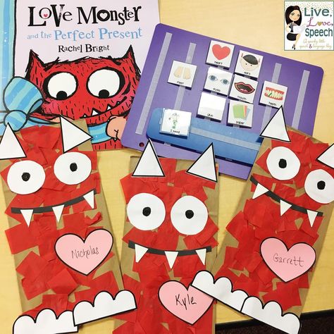 The Love Monster Craft, Valentines Day Language Activities, Love Monster Craft Preschool, Valentines Crafts For Preschoolers, Love Monster Activities, Love Monster Craft, Fun Party Crafts, Valentines Preschool, February Kindergarten