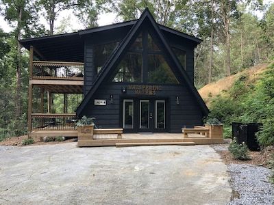 A Frame tucked in mountain minutes from down town! Private. - Chalet Village North Black Cabin, A Frame House Plans, Down Town, Barn Homes, A Frame Cabin, Loft House, A Frame House, Tiny House Cabin, Cabin In The Woods