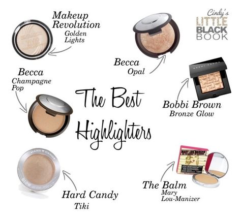 "The Best Highlighters " Makeup Revolution in Golden Lights, Becca in Opal, Bobbi Brown in Bronze Glow, The Balm Mary Lou-Manizer, Hard Candy in Tiki, Becca in Champagne Pop  ✨Follow CindyLBB✨ Instagram: @cindyslbb Pinterest: @cindyslbb Snapchat: @cindyslbb Best Powder Highlighter, Best Highlighter Makeup, Highlighters Makeup, Best Highlighters, Casey Holmes, Best Highlighter, Champagne Pop, Concealer Colors, Green Eyeshadow