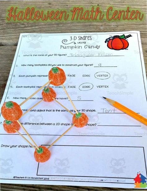 This resource is a 3D Pumpkin Halloween Math Craft. This activity can be used in a center or as a whole group.Instructions and list of (doable) 3D shapes are included to display at the center. I always model one before allowing my students to create their own. Halloween Math Craft, Pumpkin Shapes, 3 D Shapes, Halloween Math Centers, Family Math Night, Halloween Math Activities, Halloween Stem, Math Night, 3d Pumpkin