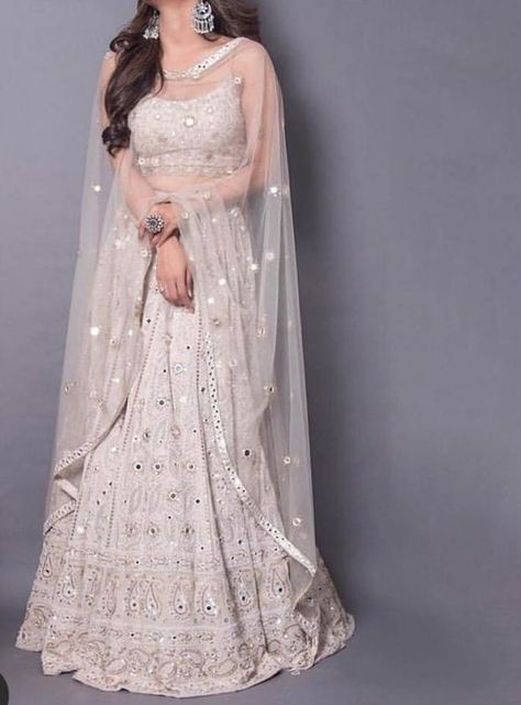 White Lehnga Outfit Aesthetic, White Indian Lengha, Moni Roy, Lehenga Choli Designs, White Lehenga, Indian Outfits Lehenga, Nikkah Dress, Wedding Lehenga Designs, Mouni Roy