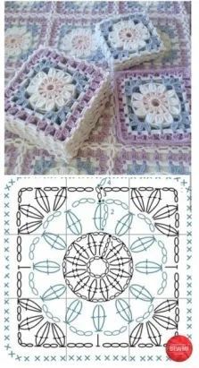 Tulip Granny Square Patterns, Granny Square Crochet Patterns Free, Crochet Stitches Diagram, Crochet Stitches Guide, Quick Crochet Patterns, Crochet Design Pattern, Crochet Blocks, Crochet Square Patterns, Quick Crochet