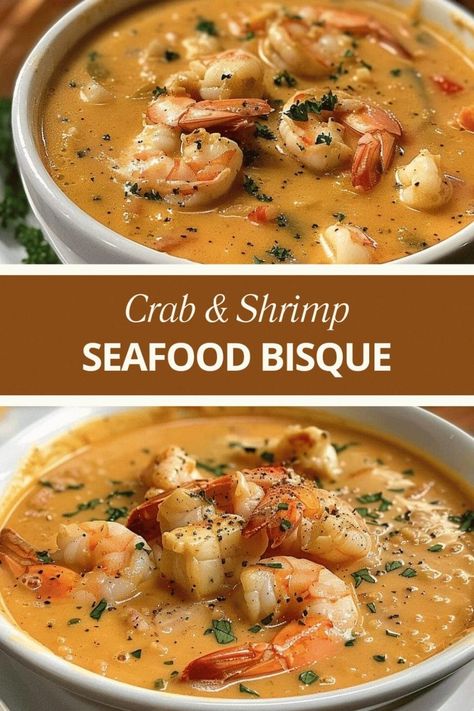 My grandma’s version of this soup was simply the best. Haven’t found any version better than this one!. Bahama Breeze Seafood Chowder Recipe, Crab Shrimp Bisque Soup, French Seafood Soup, Seafood Soup With Crab And Shrimp, Shrimp Crab Corn Bisque, Shrimp Boil Soup Recipe, Shrimp And Crab Chowder, Creamy Shrimp And Crab Seafood Bisque, Fish And Shrimp Soup Seafood Stew