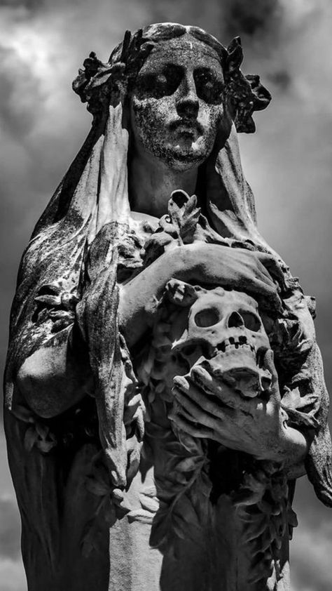 The Dutchess, Gothic Statue, Cemetery Angels, Cemetery Statues, Skull Statue, Statue Tattoo, Cemetery Art, Gothic Aesthetic, Grey Tattoo