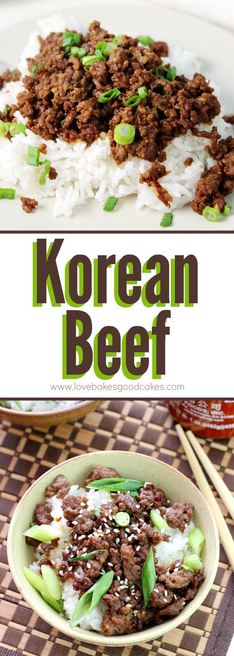 This Korean Beef recipe is so popular!! It's perfect for a quick, easy and flavorful dinner - Serve it over rice or in lettuce leaves for a meal the entire family will love! Korean Beef And Rice, Korean Beef Recipes, Korean Beef Bowl, Diy Easy Recipes, Beef Bowls, Korean Beef, Beef And Rice, Bulgogi, Asian Cooking