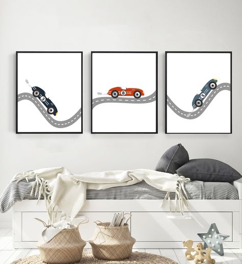 Race car wall art - Race car nursery - Race car boy room decor - car bedroom - Boys bedroom decor - Car nursery decor - Race car baby Car Toddler Room, Race Car Nursery, Boy Car Room, Car Themed Rooms, Car Themed Bedrooms, Car Nursery, Toddler Boy Room Decor, Boy Toddler Bedroom, Boy Room Decor