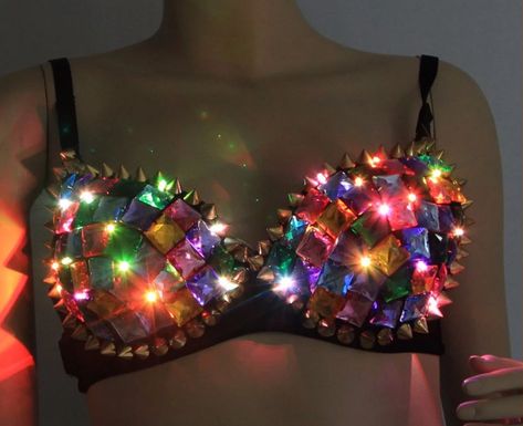 LED bra light top costume for party Carnival Sparkly Bra, Party Bra, Decorated Bras, Lead Belly, Bra Art, Rainbow Fan, Sore Legs, Belly Dance Bra, Dance Bra