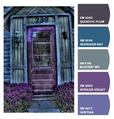 Purple Front Doors, Teal House, Purple Paint Colors, Exterior Door Colors, Paint Palettes, Purple Door, Purple Color Palettes, Exterior Paint Colors For House, Purple Paint